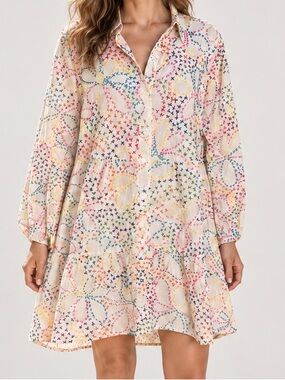Be Boho Embroidered Long Sleeve Shirt Dress Sz. L
